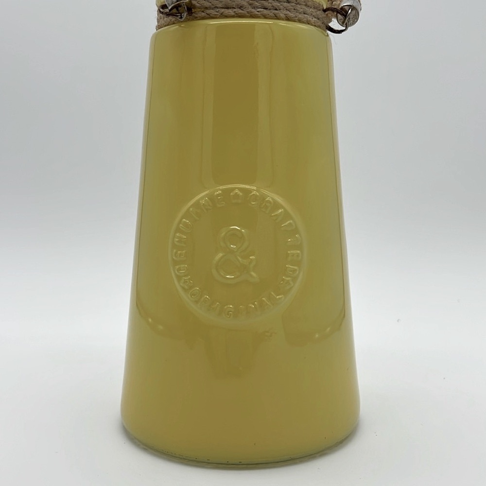 “Genuine & Crafted Original” Yellow Glass Jar/Vase with Rope Handle - Picture 2 of 16